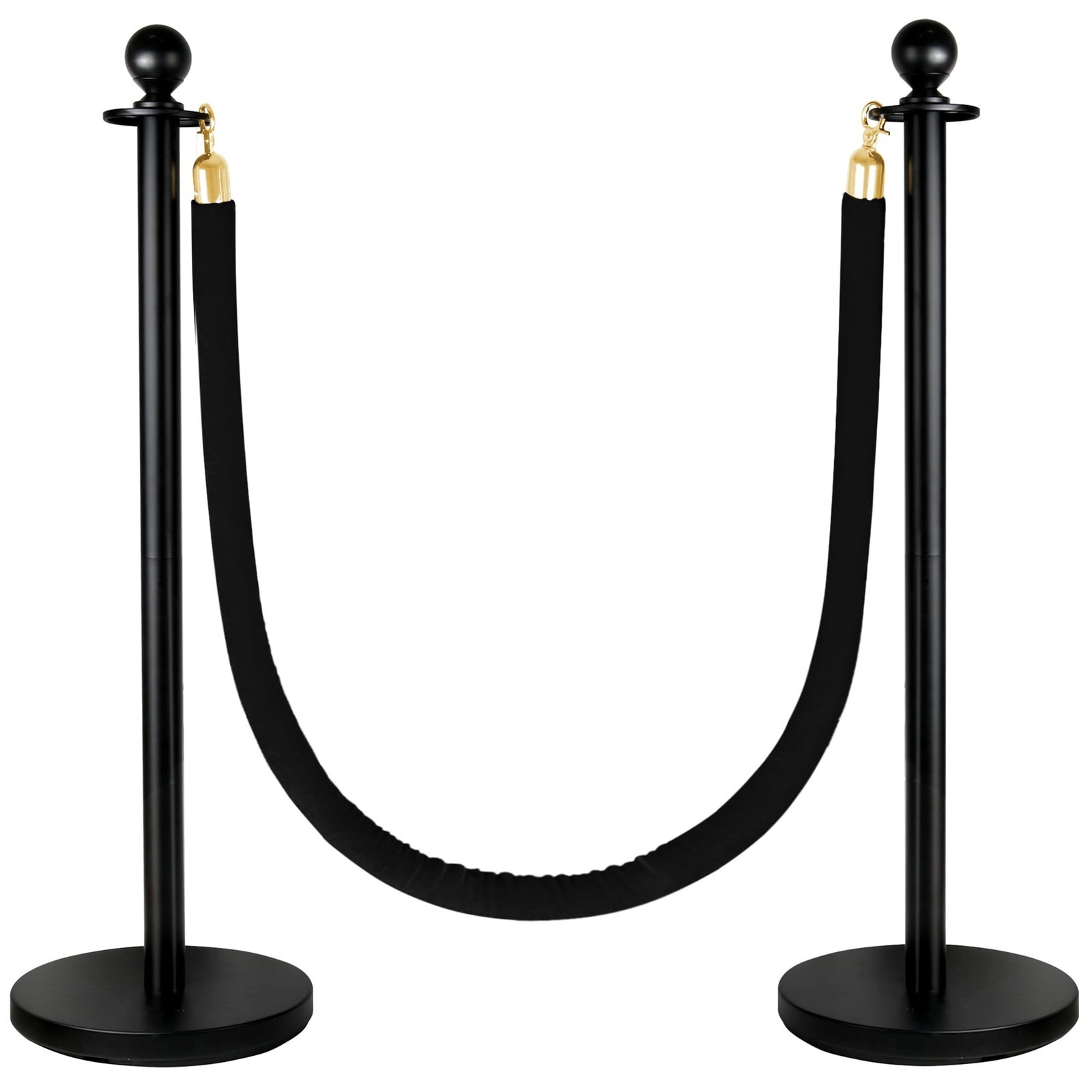 2 Pack Stanchions Post with Velvet Rope, Heavy Duty Metal Posts with Weighted...