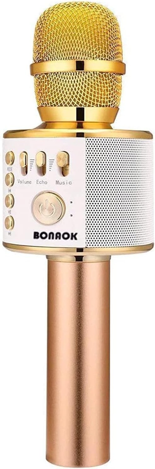 Versatile 3-in-1 Karaoke Microphone in Gold - Battery Powered & Bluetooth
