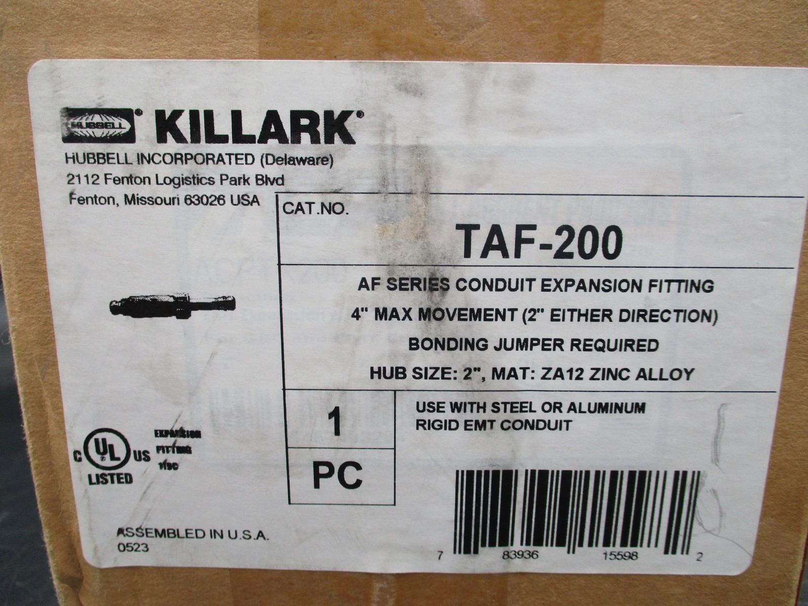 NEW KILLARK TAF-200 EMT EXPANSION COUPLING 2" FITTING 4" MOVEMENT FOR THINWALL