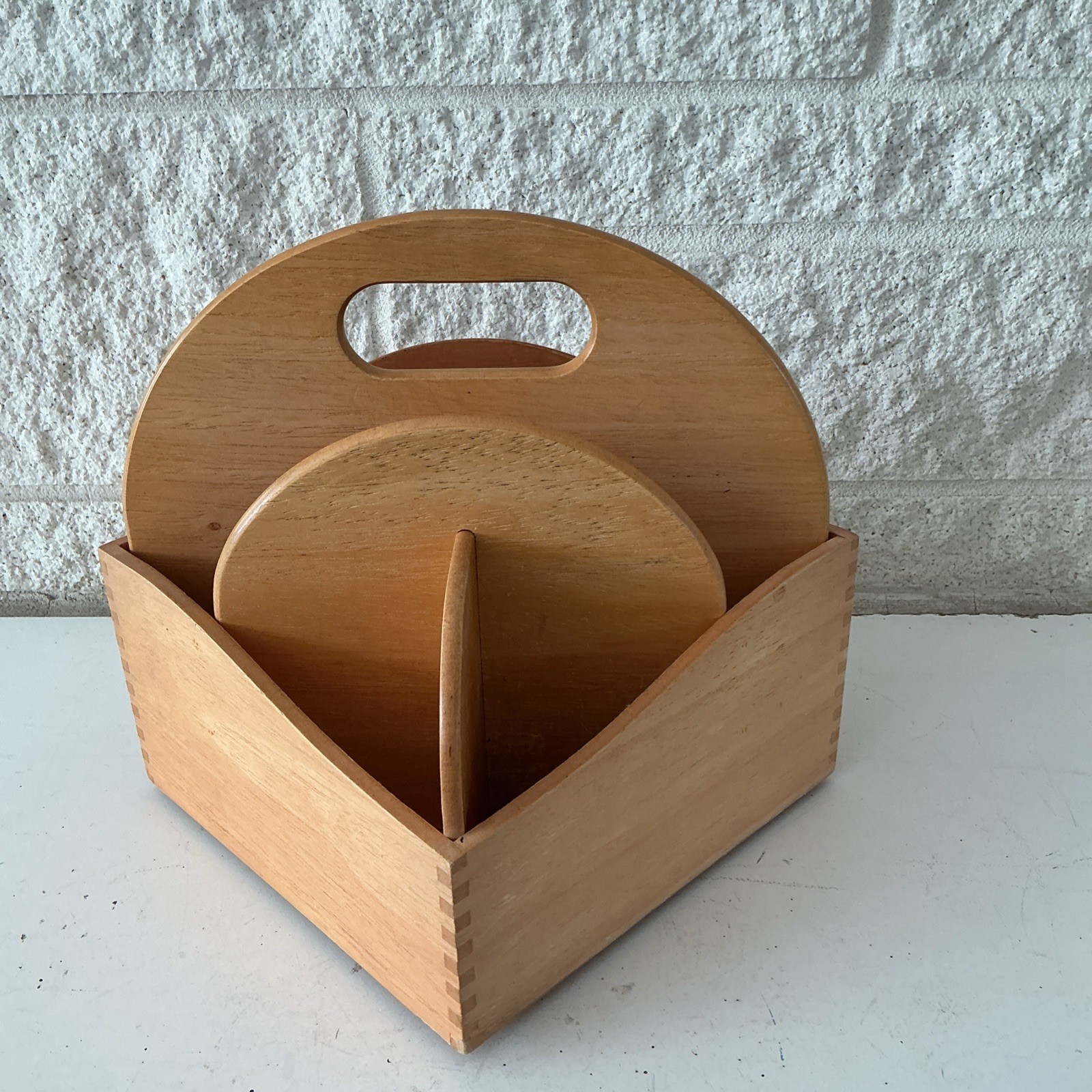 Modern Style Rotating Wood Desk Caddy Organizer Angular Geometric 9.5 X 8.75