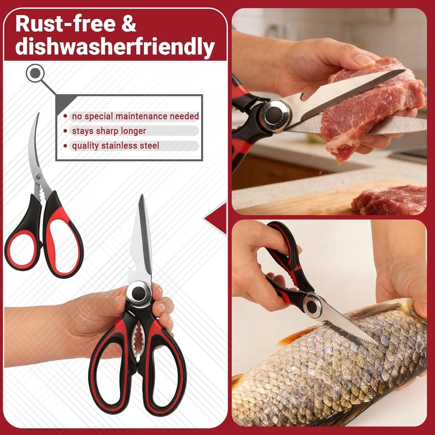 Professional Grade Kitchen Shears & Seafood Scissors - Sharp & Durable Set of 2