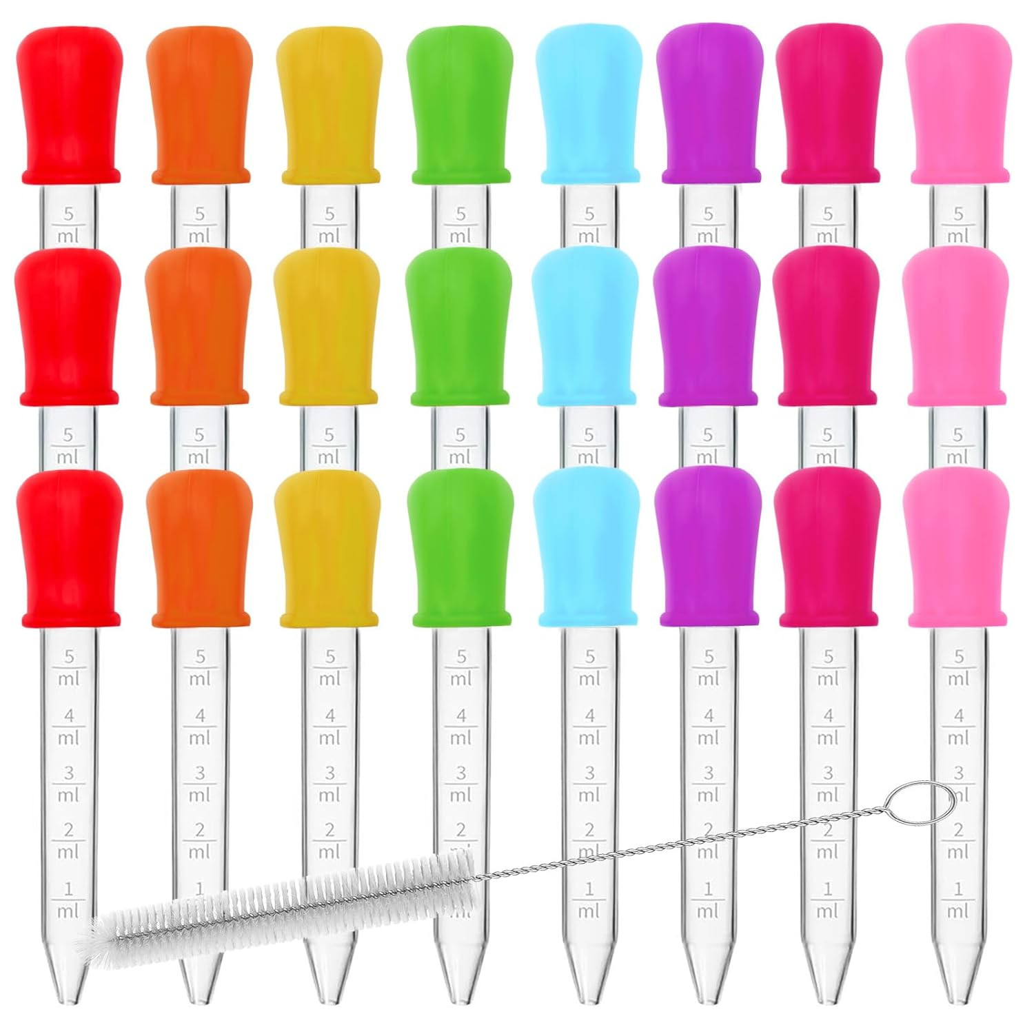 24 Pack Liquid Droppers with a Clean Brush, 5ML 8 Colors Silicone and Plastic Pi