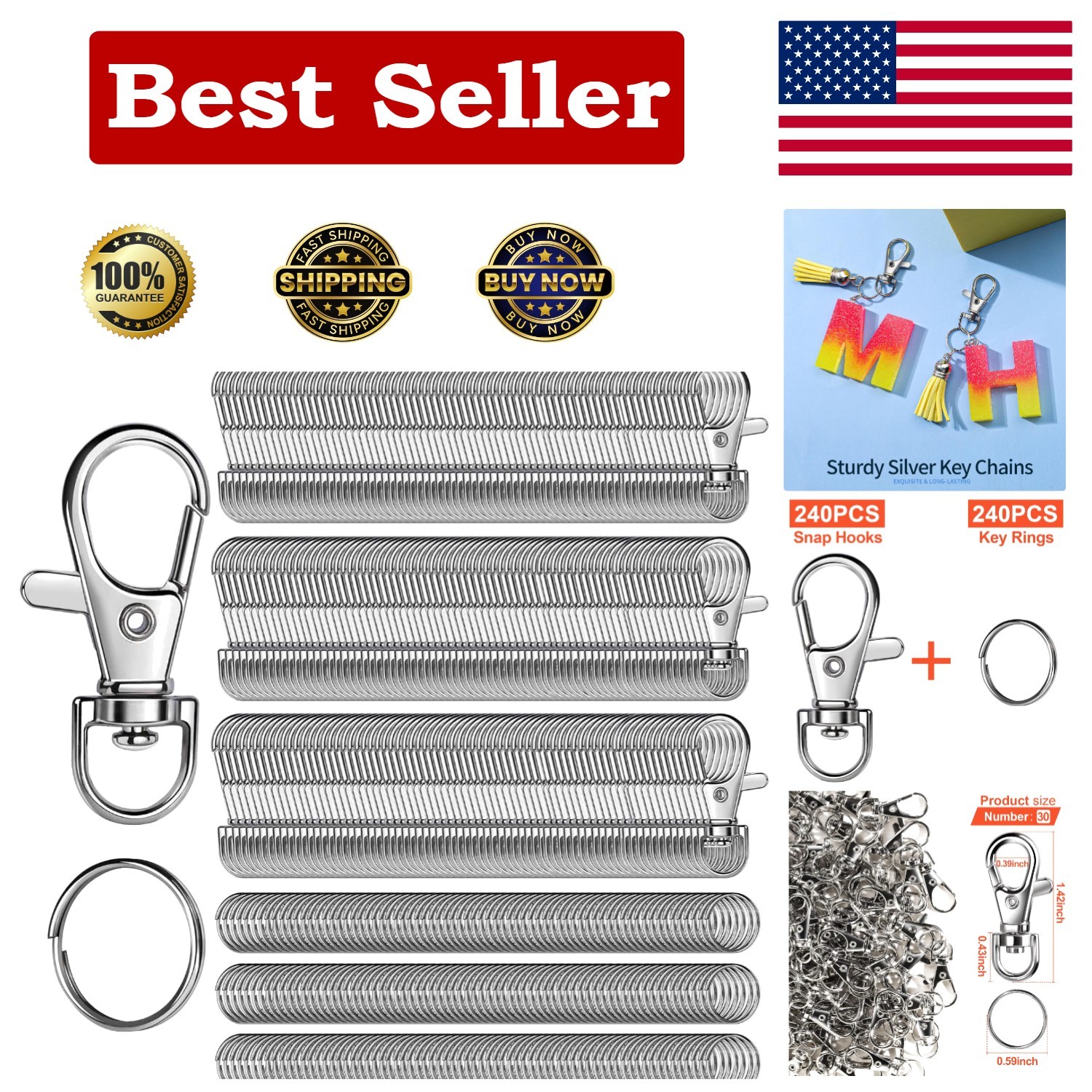 Complete 480PCS Lobster Clasp & Key Ring Kit - Perfect for Custom Accessories
