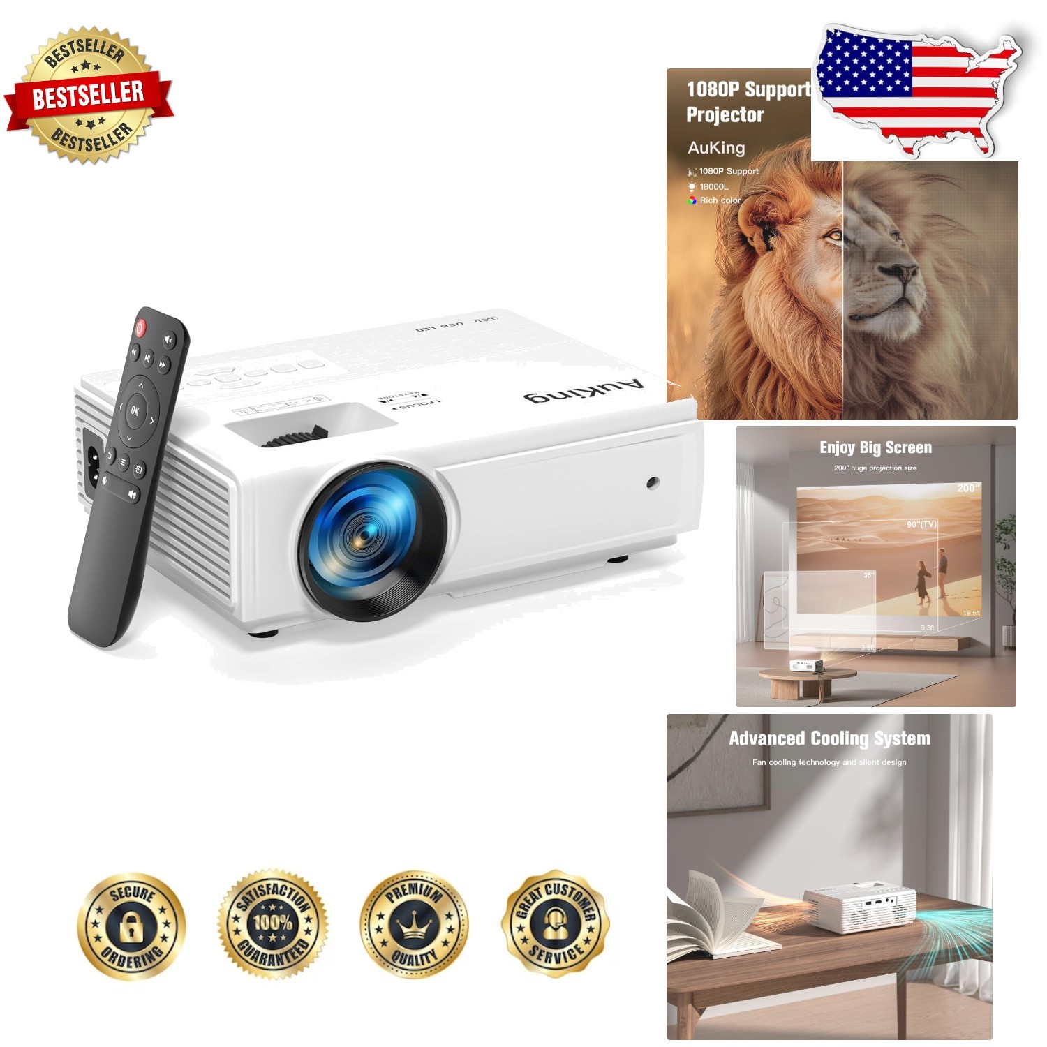 Mini Projector 1080P Full HD | Portable Home Cinema | 9500 Lumens | 55000hr Life