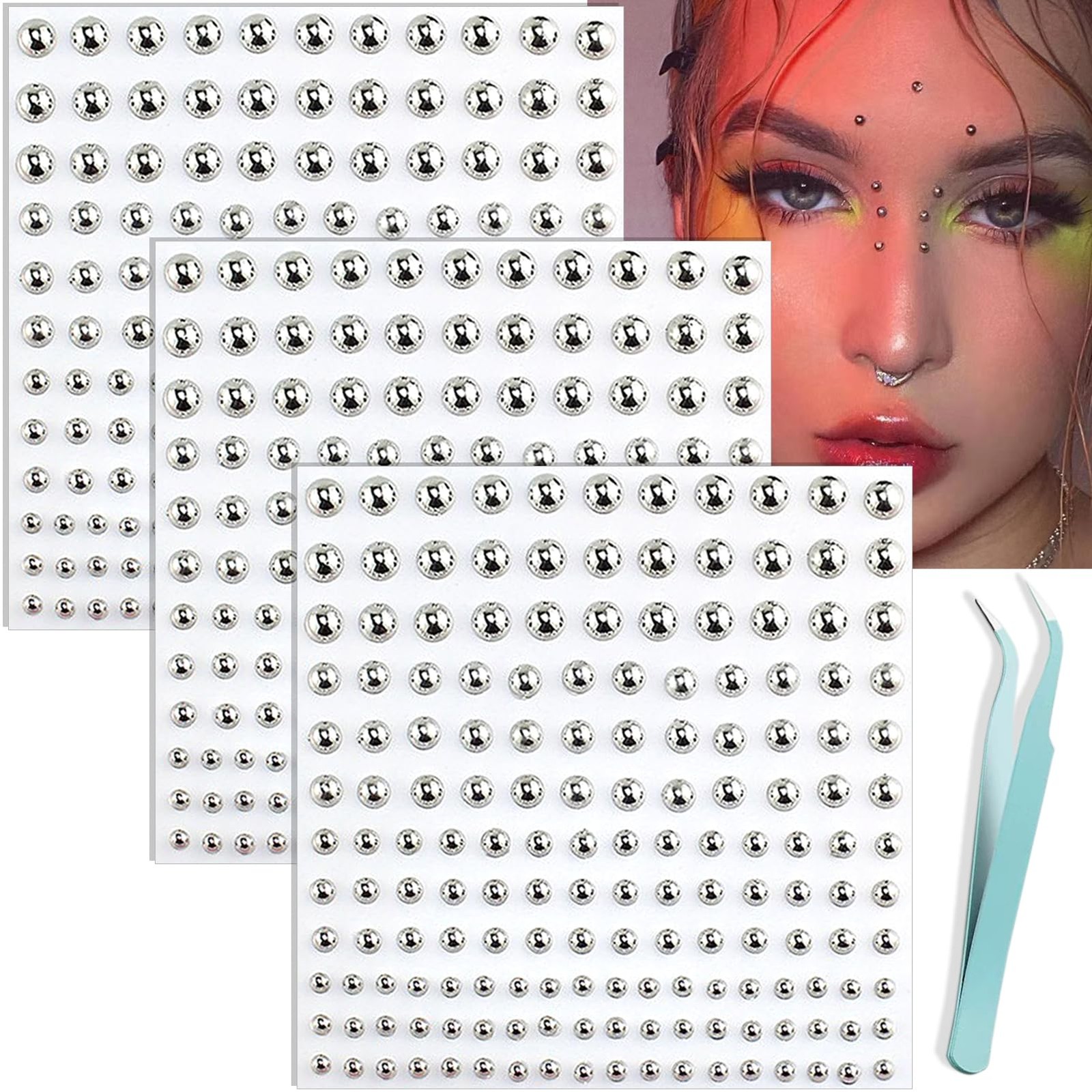 NOOEPC Face Gems Lip Stud, Fake Piercings y2k Accessories Nose Stud H, Sliver