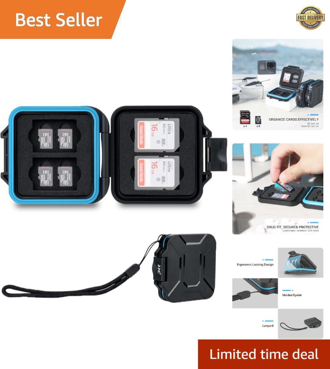 12-Slot Memory Card Storage Case with Snap Closure - Water & Dust Resistant