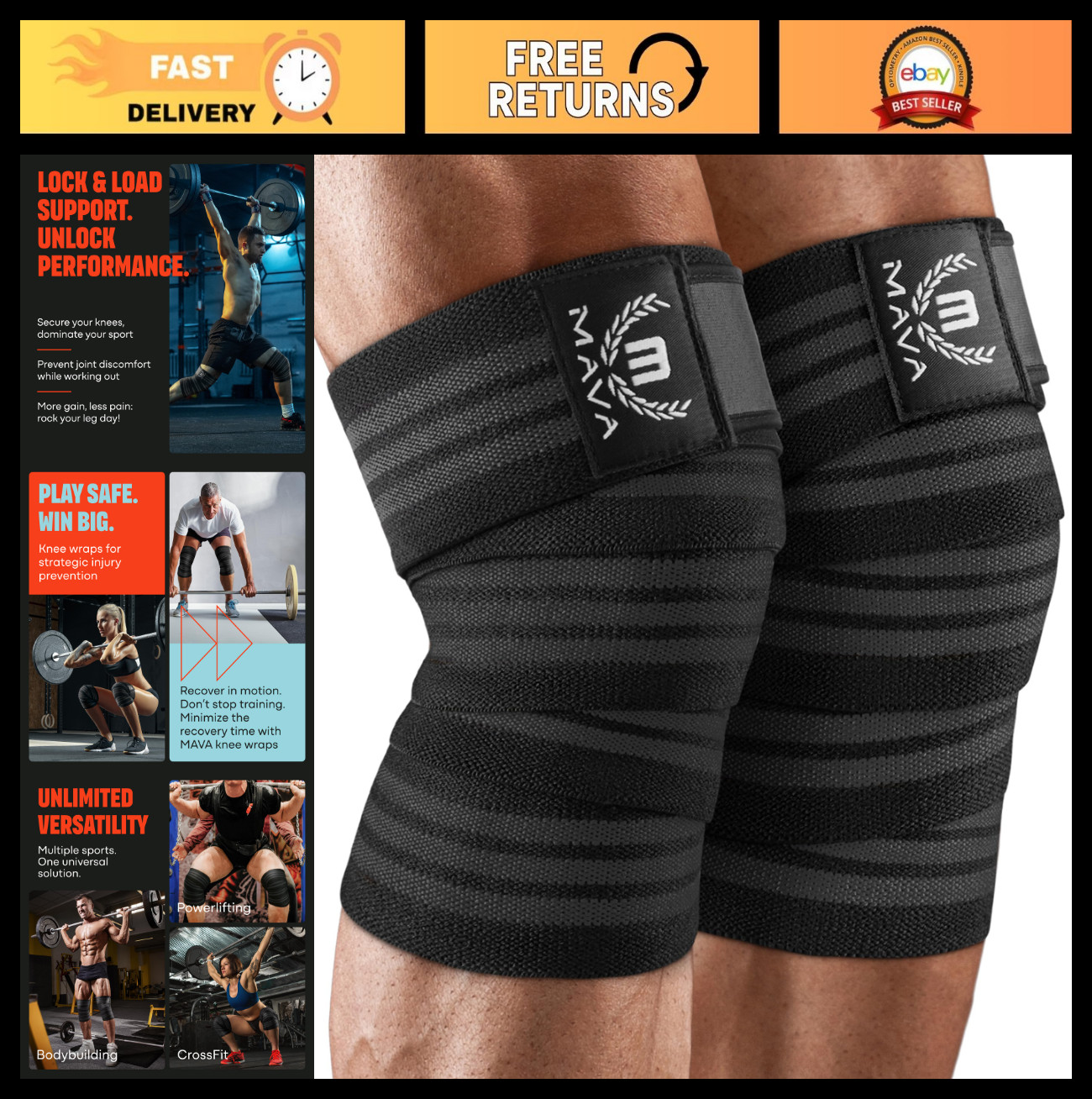 Knee Wraps for Men & Women - 72" Compression Support for Weightlifting, Cross Tr