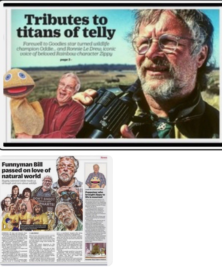 Bill Oddie RIP Tribute The Goodies, Zippy RIP Newspaper Article Clippings 2026