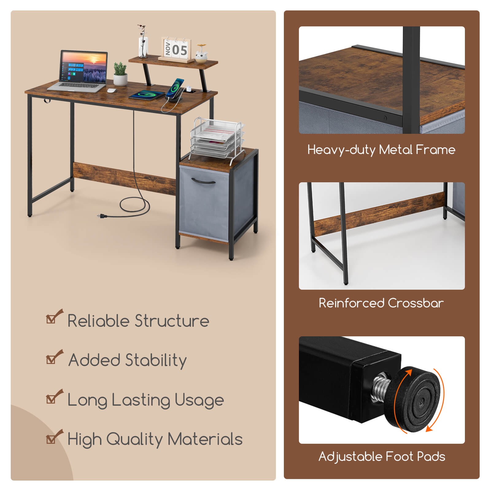 Costway Computer Desk Writing Workstation Home Office w/ Storage Rack & Shelf