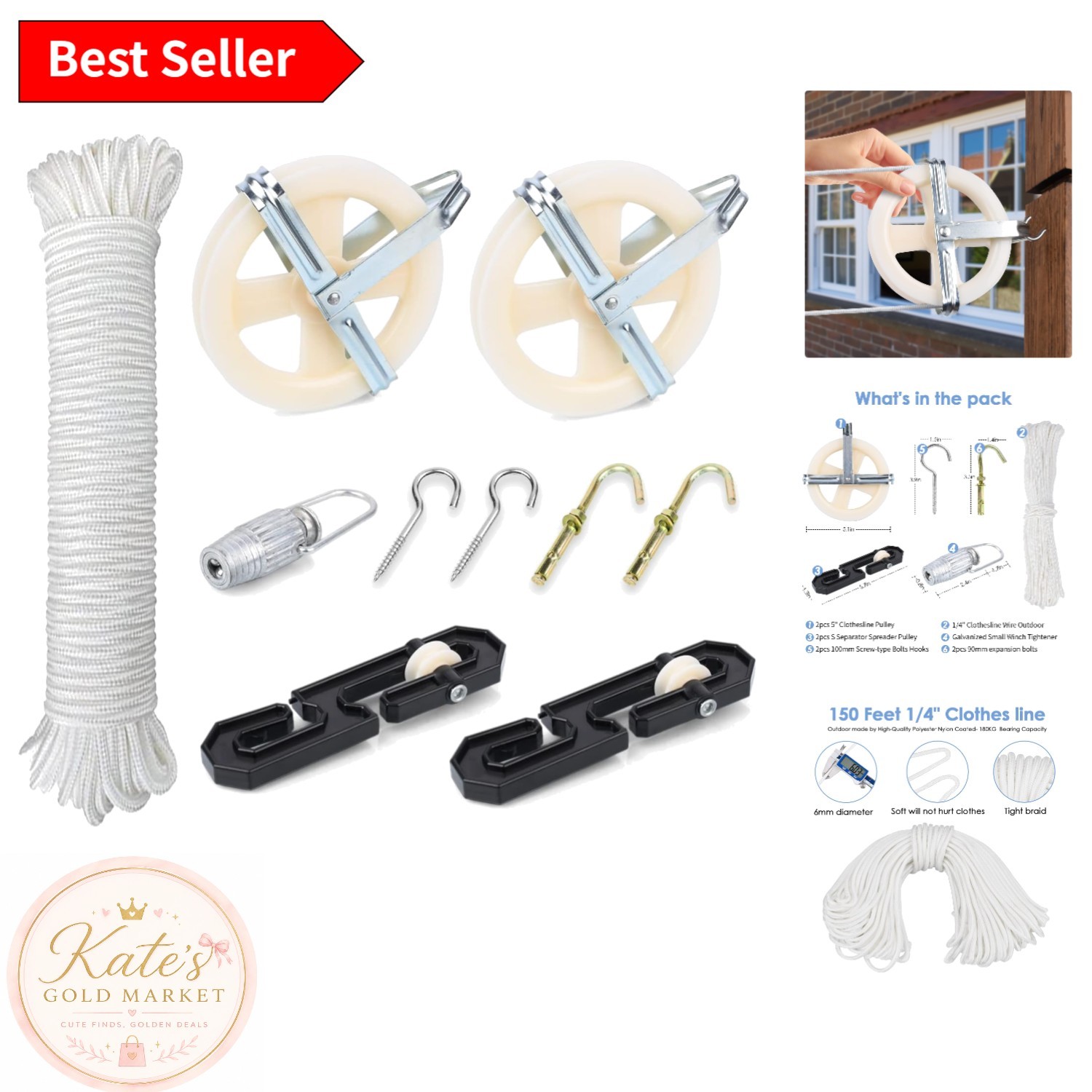 Innovative 150ft Clothesline with 5" Nylon Pulleys for Peaceful Outdoor Drying