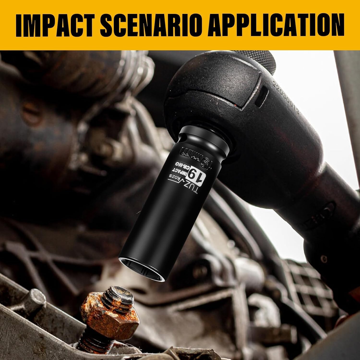 19mm Deep CR-MO Impact Socket - 1/2 Inch Drive 6-Point Design for Maximum Grip