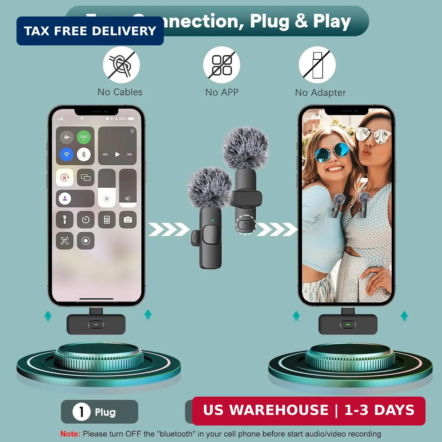 MAYBESTA Wireless Mini Microphone for iPhone, Android Phone - 2 Pack Lavalier La