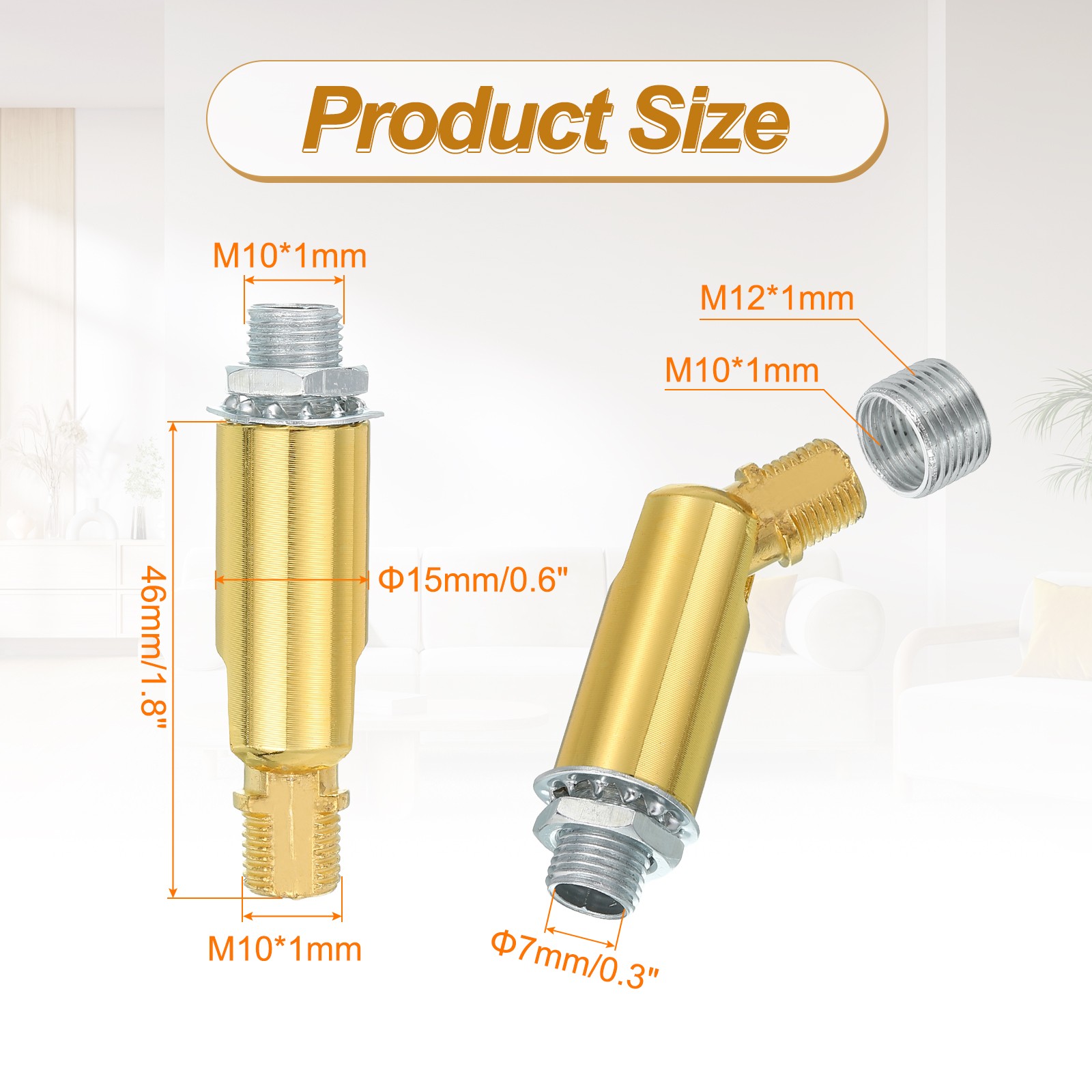 180 Degree Swivel M10 Thread Bright Gold Sloped Ceiling Adapter