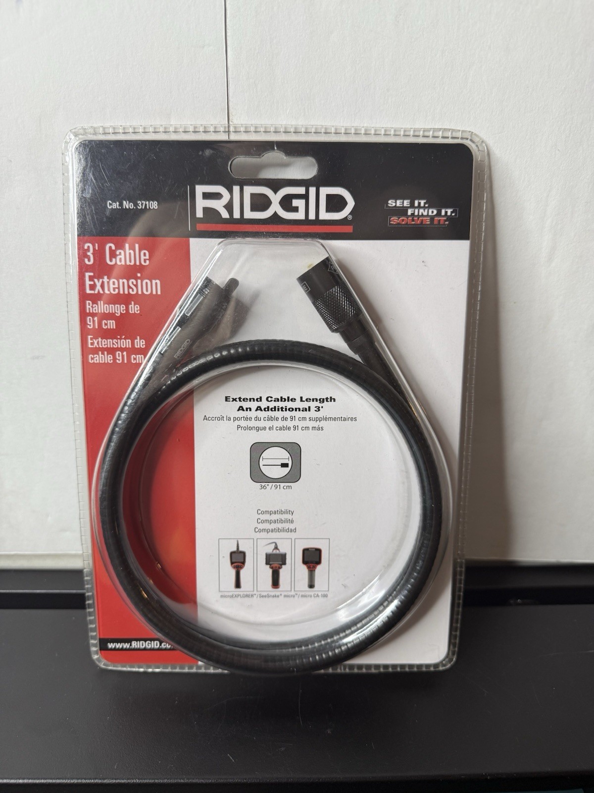 Ridgid 37108 3' Universal Cable Extension, Use w/ Micro CA-300 Inspection Camera