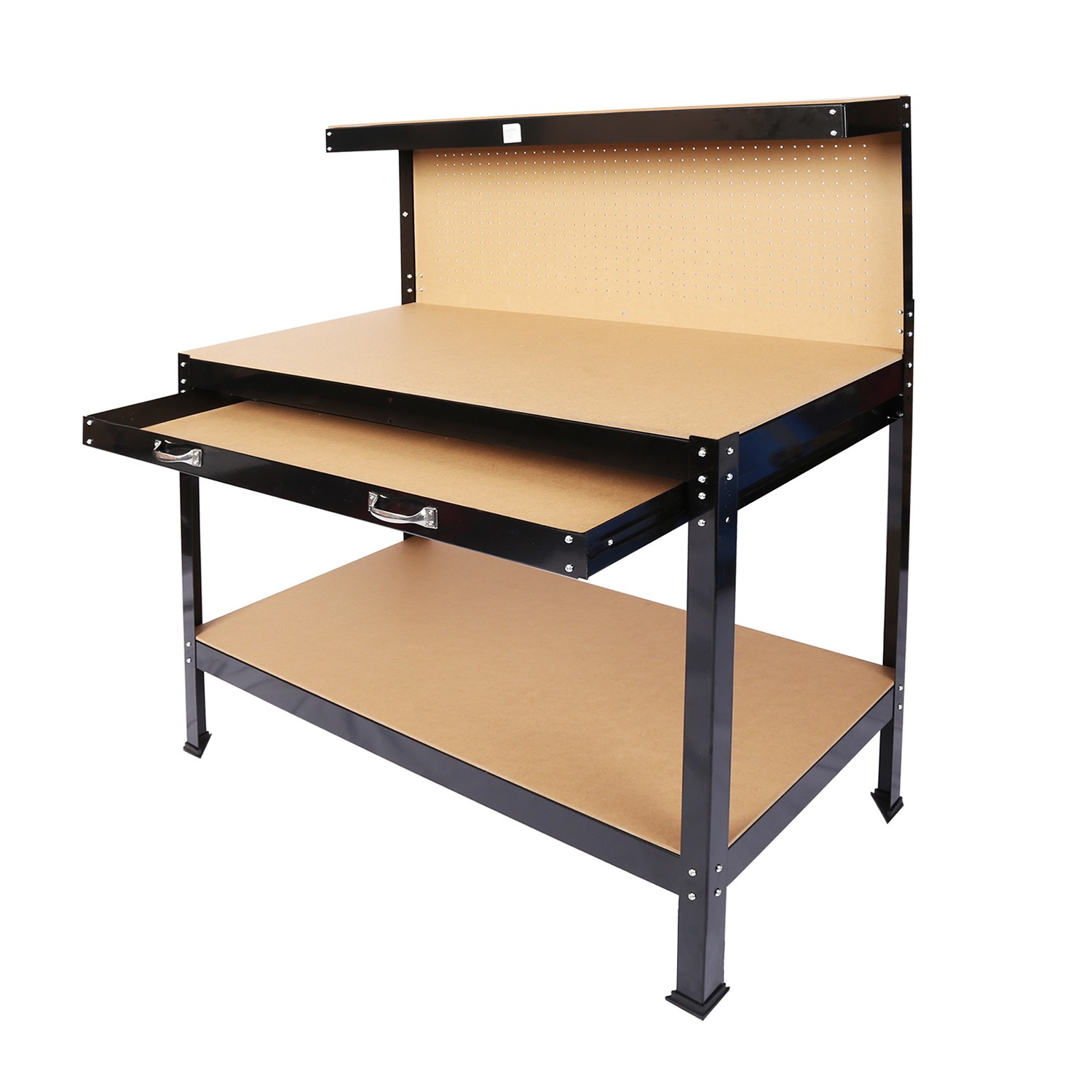 Steel Workbench Tool Storage Work Bench Workshop Tools Table W/Drawer &Peg Board