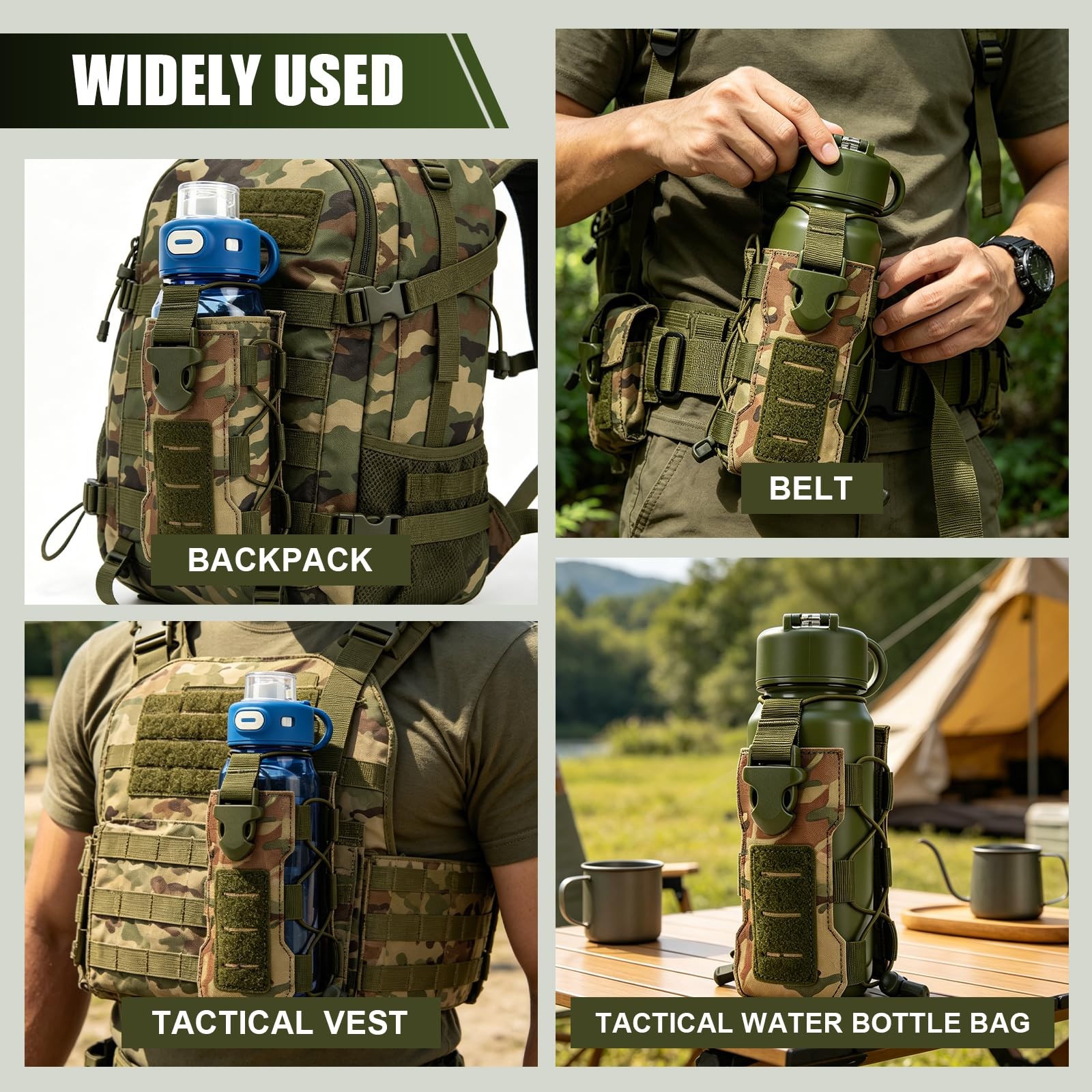 Camouflage MOLLE Bottle Pouch with 32 oz Nalgene Bottles