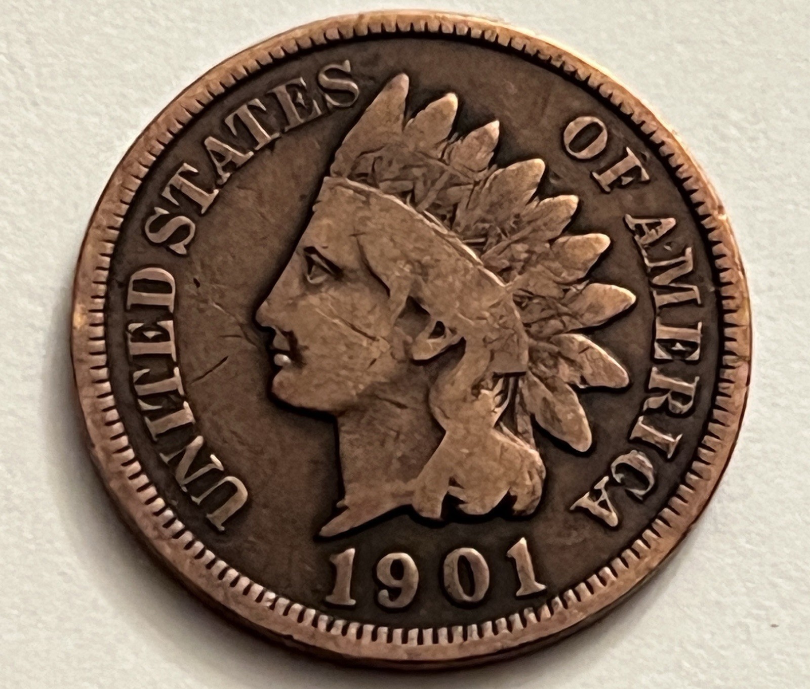 1901 Indian Head Cent Sharp Details US Copper BN484