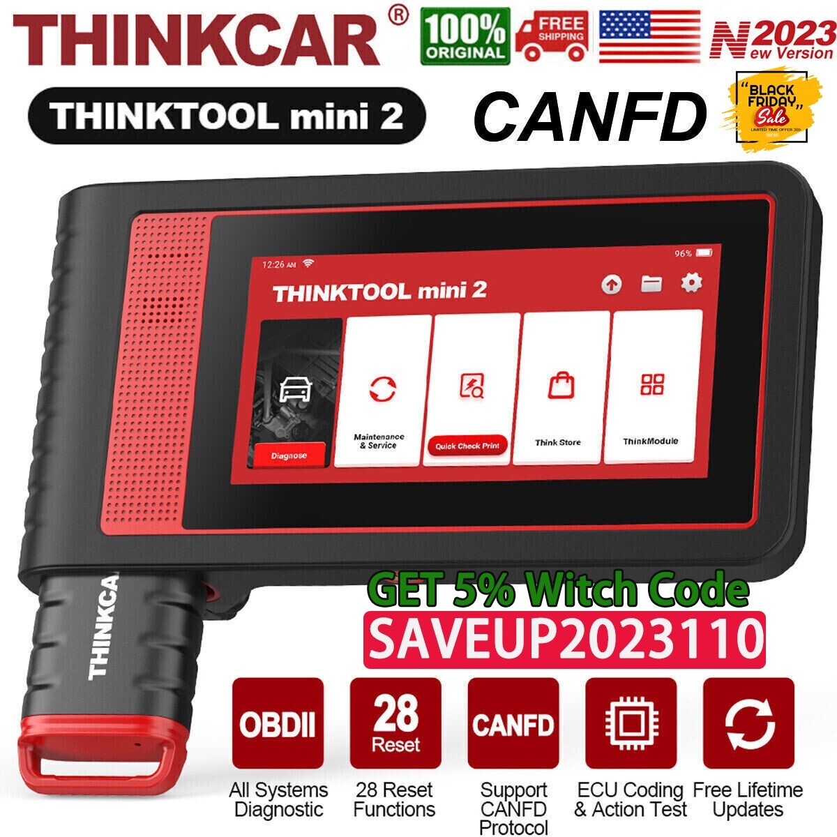 Thinktool Mini2 All System Car Diagnostic Tool BiDirectional OBD2 Scanner CAN-FD