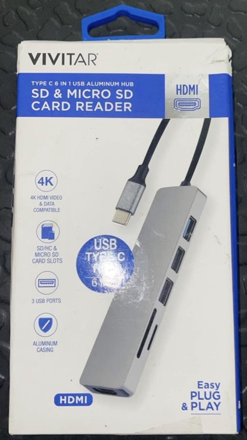 Vivitar USB-C 6-in-1 Aluminum Hub w/ HDMI SD/microSD/SDHC Card Reader