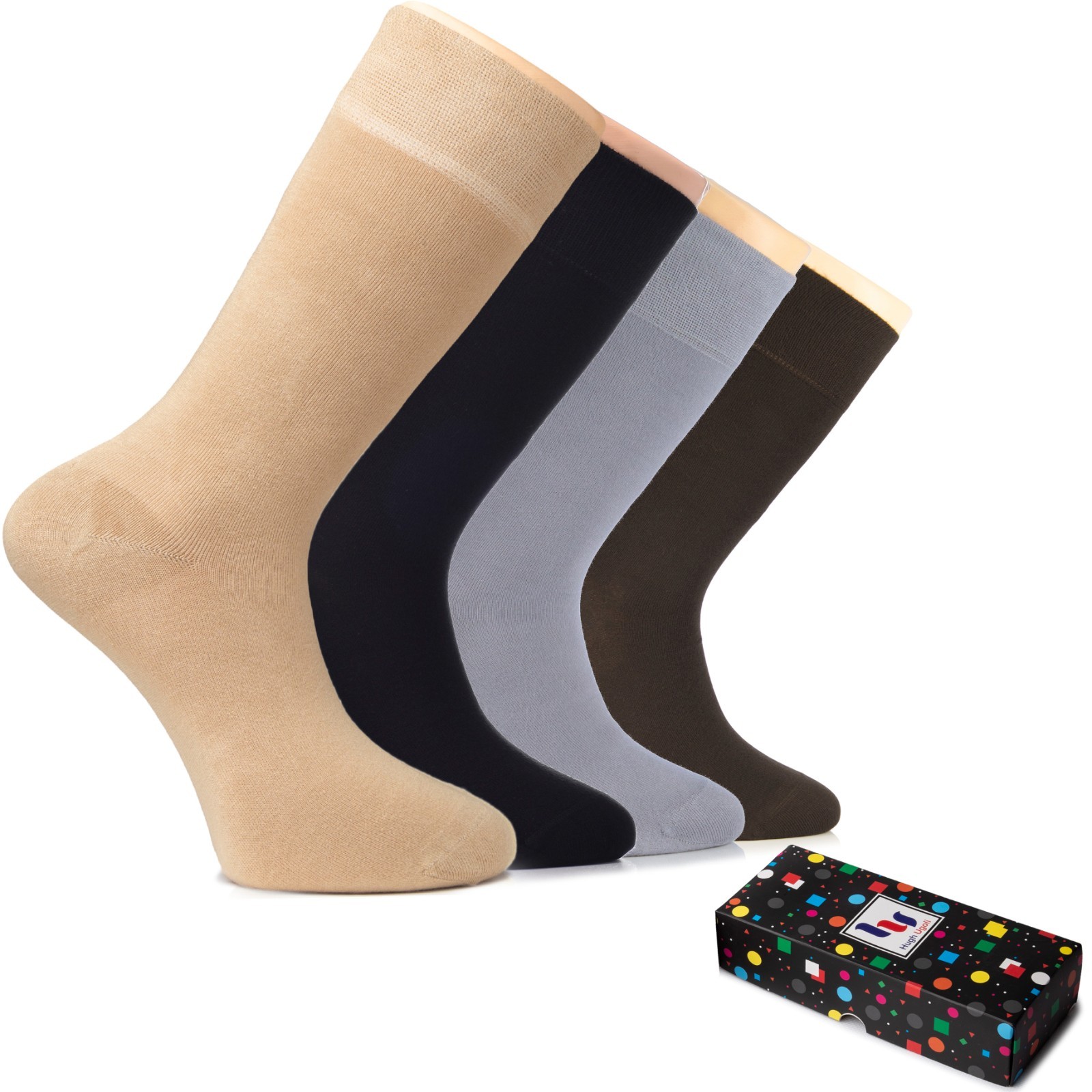 Hugh Ugoli Men Bamboo Dress Socks Seamless Toe 4 Pairs Business Crew