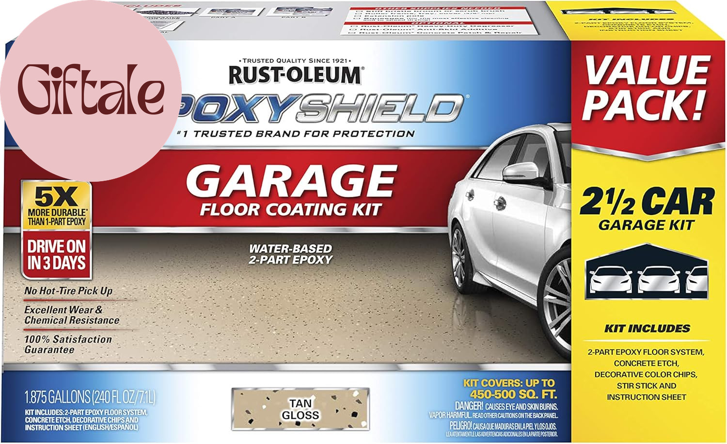 261846 EPOXYSHIELD Garage Floor Coating Kit, 2.5 Car, Gloss Tan