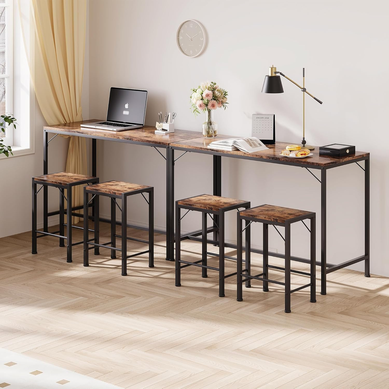 Bar Table and Chairs Set, Bar Table with 2 Stools, Space-Saving Dining Pub Set f