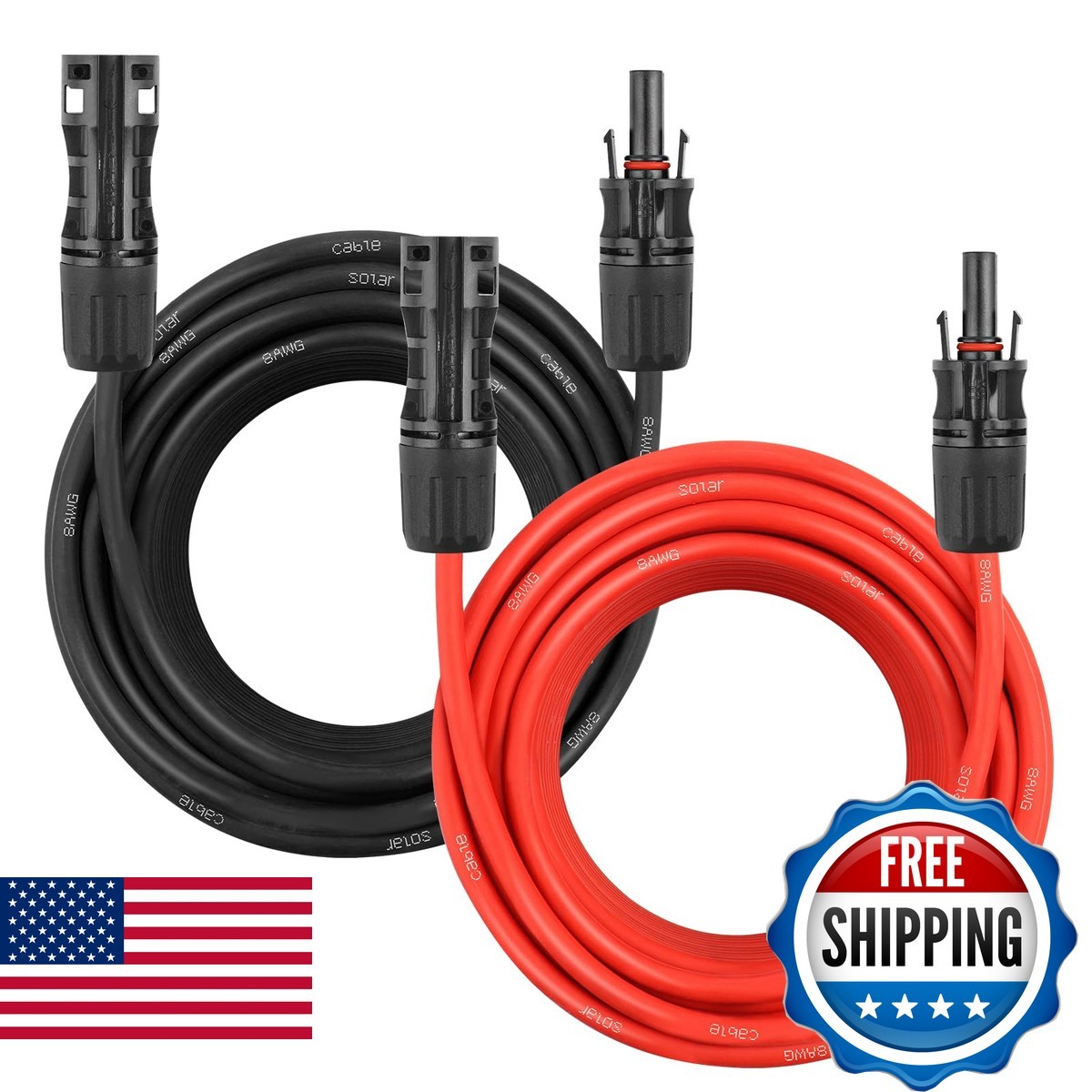 YDDECW 8AWG 50FT Solar Panel Extension Cable MC4 50ft Red + 50ft Black