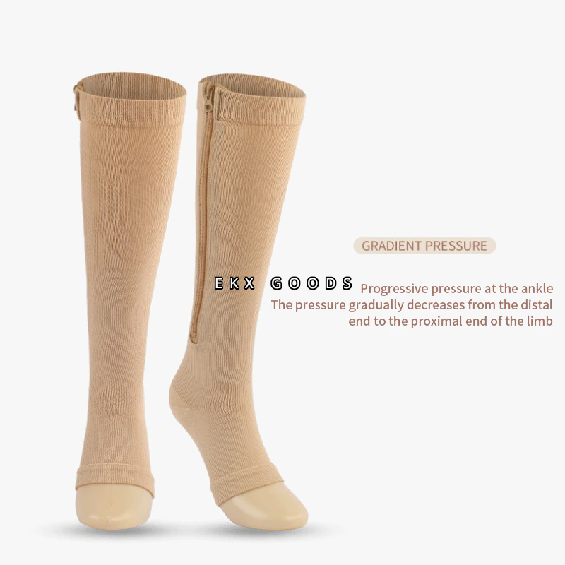 Zipper Open Toe Compression Socks 20-30mmHg Calf Leg Ankle Support Stocking