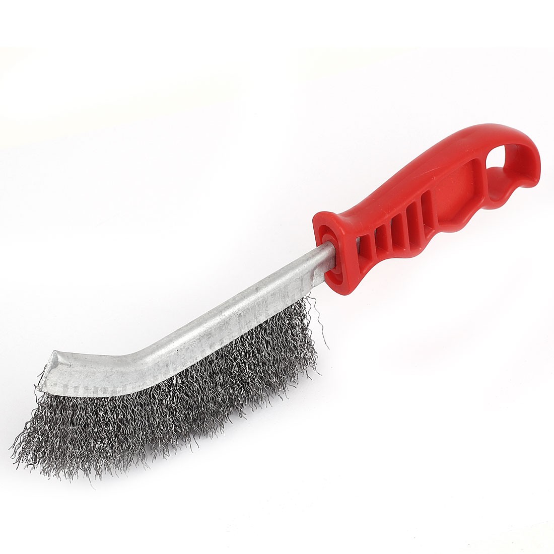 25cm Length Red Plastic Curved Handle Steel Wire Brush Silver New