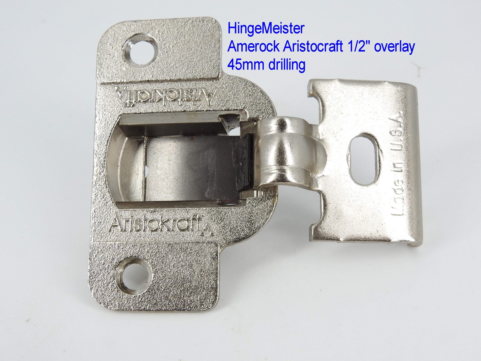 Amerock Aristocraft 2110 Hinge with 1/2" Base Plate - Nickel Finish - 45mm Drill