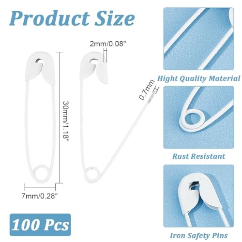 100PCS 1" Safety Pins, Colored Safety Pins Bulk Sewing Pins for DIY White