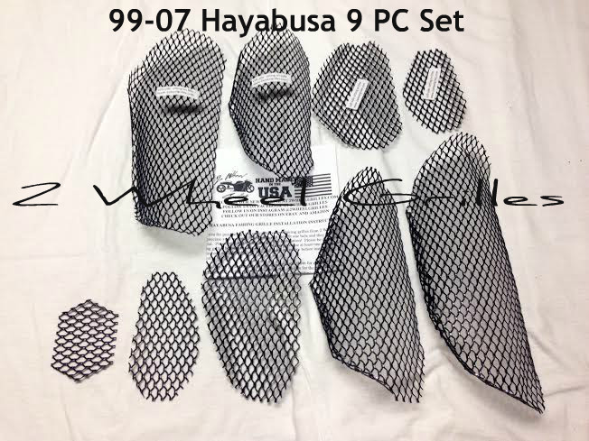 2003 HAYABUSA GSXR 1300 BLACK FAIRING & TAIL GRILLS SCREENS VENTS MESH GRATES