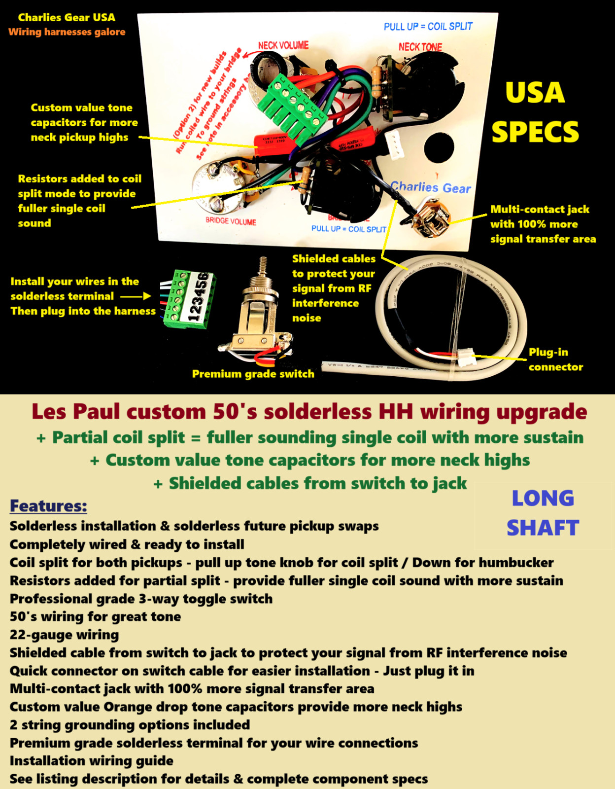 LP Studio Solderless Wiring Upgrade +Custom Coil Split =Fuller SC Sound +Sustain