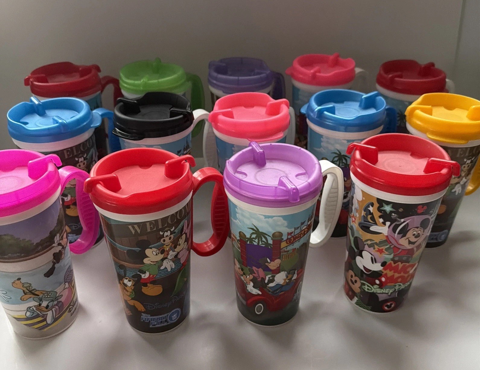 Vtg Disney Parks Whirley Mug Lot Of 14 Insulated Thermal Travel Cups Lids Mickey
