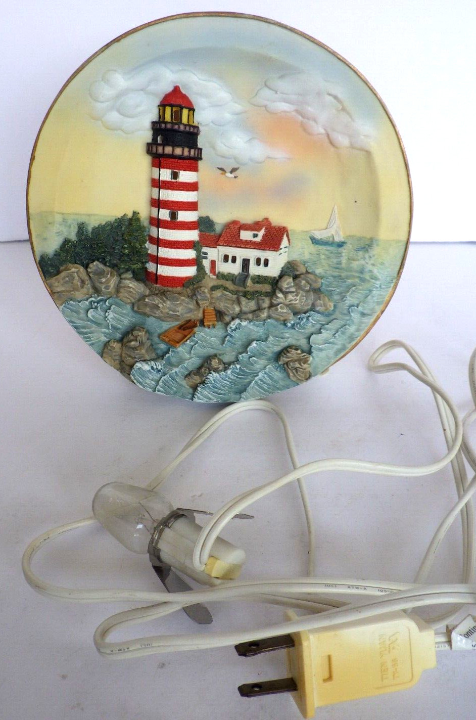 West Quoddy Head Lighthouse Maine Night Light Accent Lamp Ceramic 6 1/2" Dia.