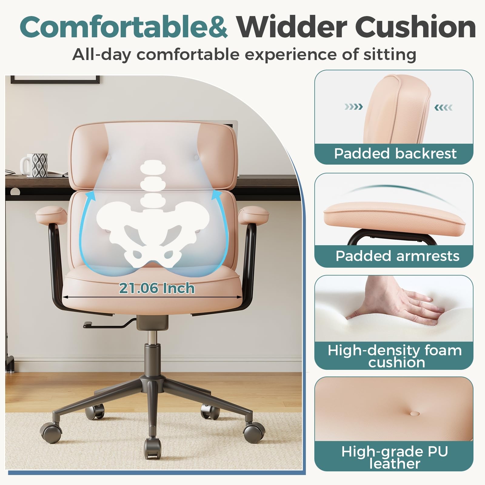 PU Leather Ergonomic Office Desk Chair w/Arm,Rolling Swivel Executive Task Chair