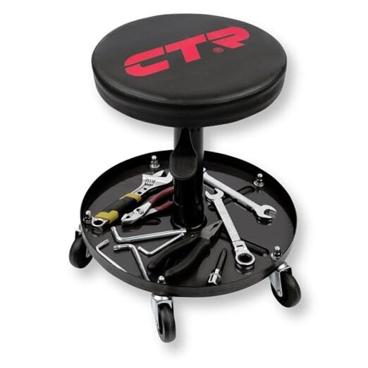 Rolling Mechanic Shop Stool with Magnetic Tool Tray, Heavy Duty Work Stool,