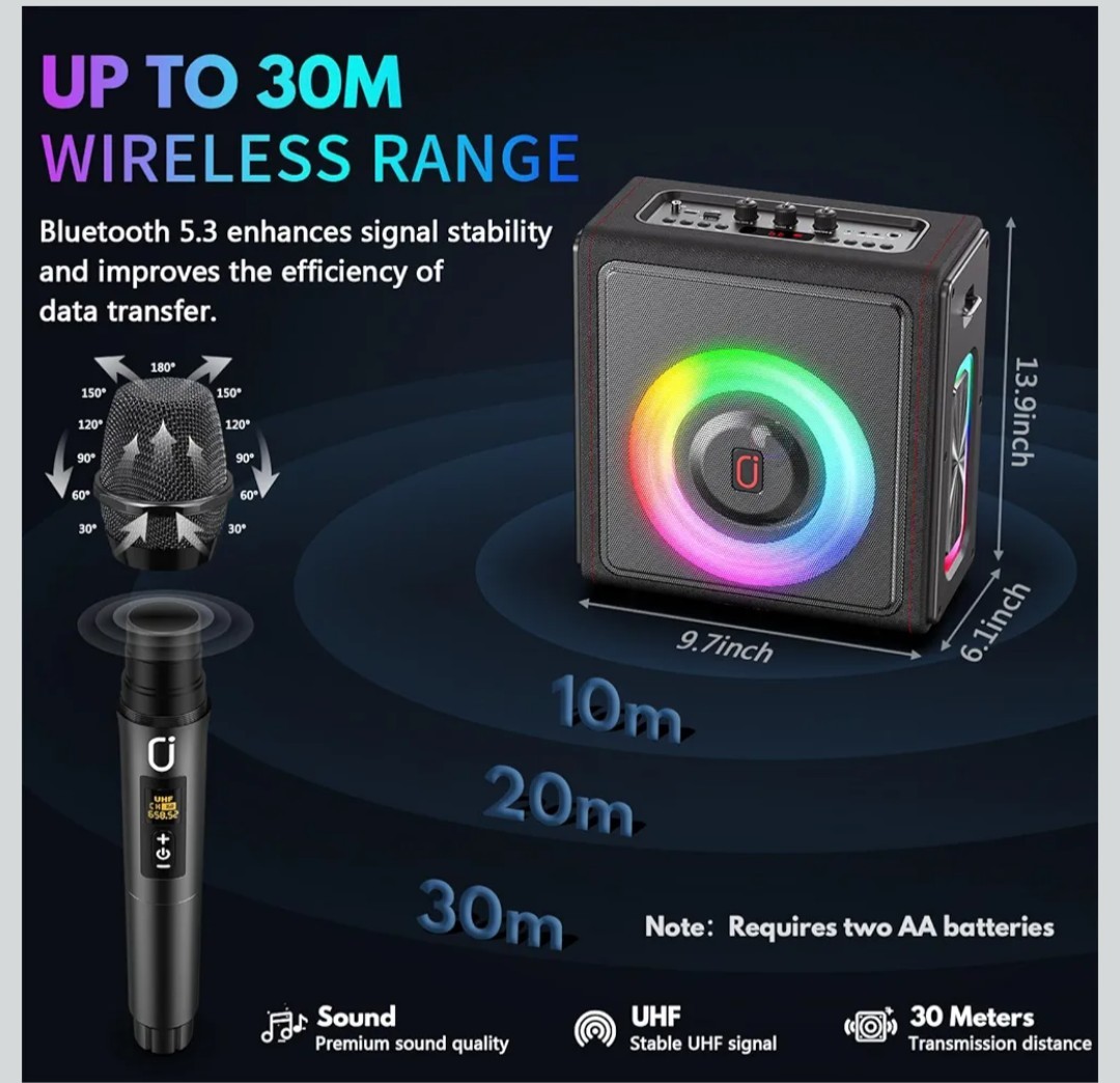PPMIC Karaoke Machine, Portable Bluetooth 5.3 Speaker with 2 Wireless...