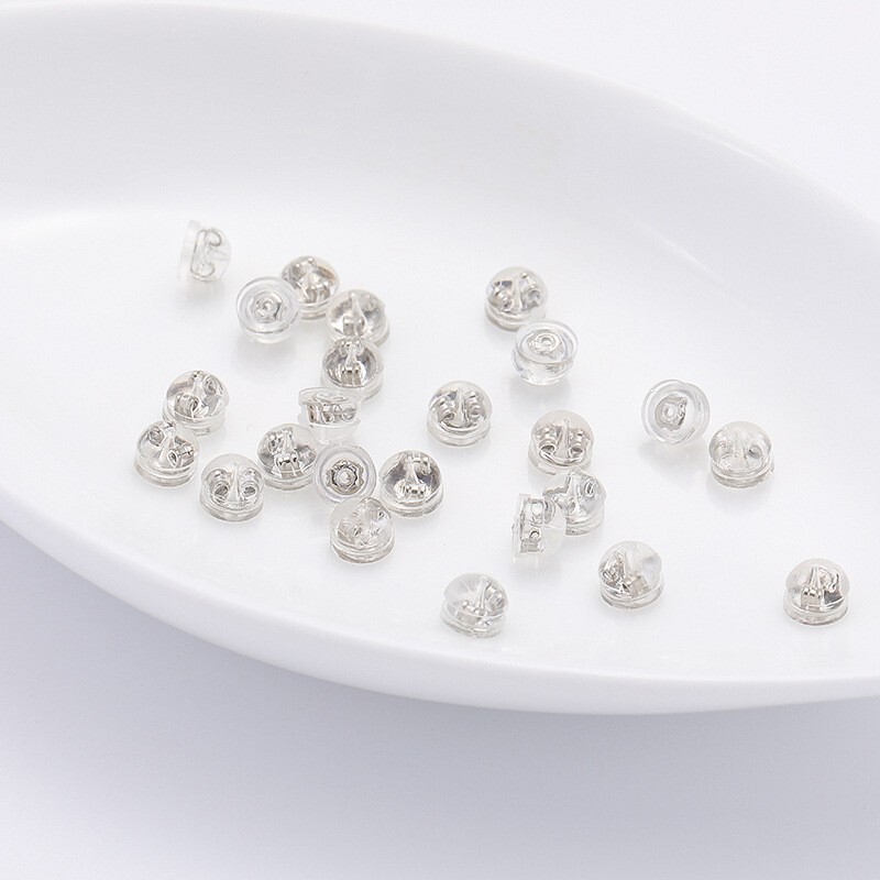 100Pc 18k Gold Silicone Rubber Flat Earring Backs for Studs Upgrade Dual Locking