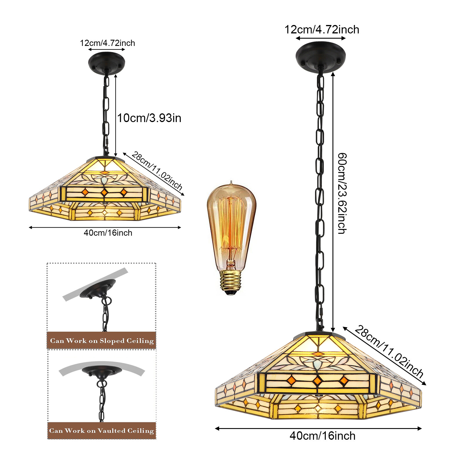 Pendant Light - 2-Light Iron & Glass, Ceiling Mount, Adjustable Height 5-60cm