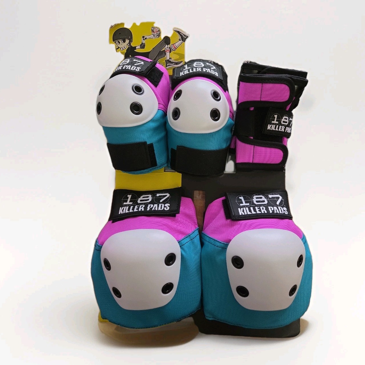 187 Killer Pads Six Pack: Knee, Elbow Pads & Wrist Guards Set  Pink Teal, XS