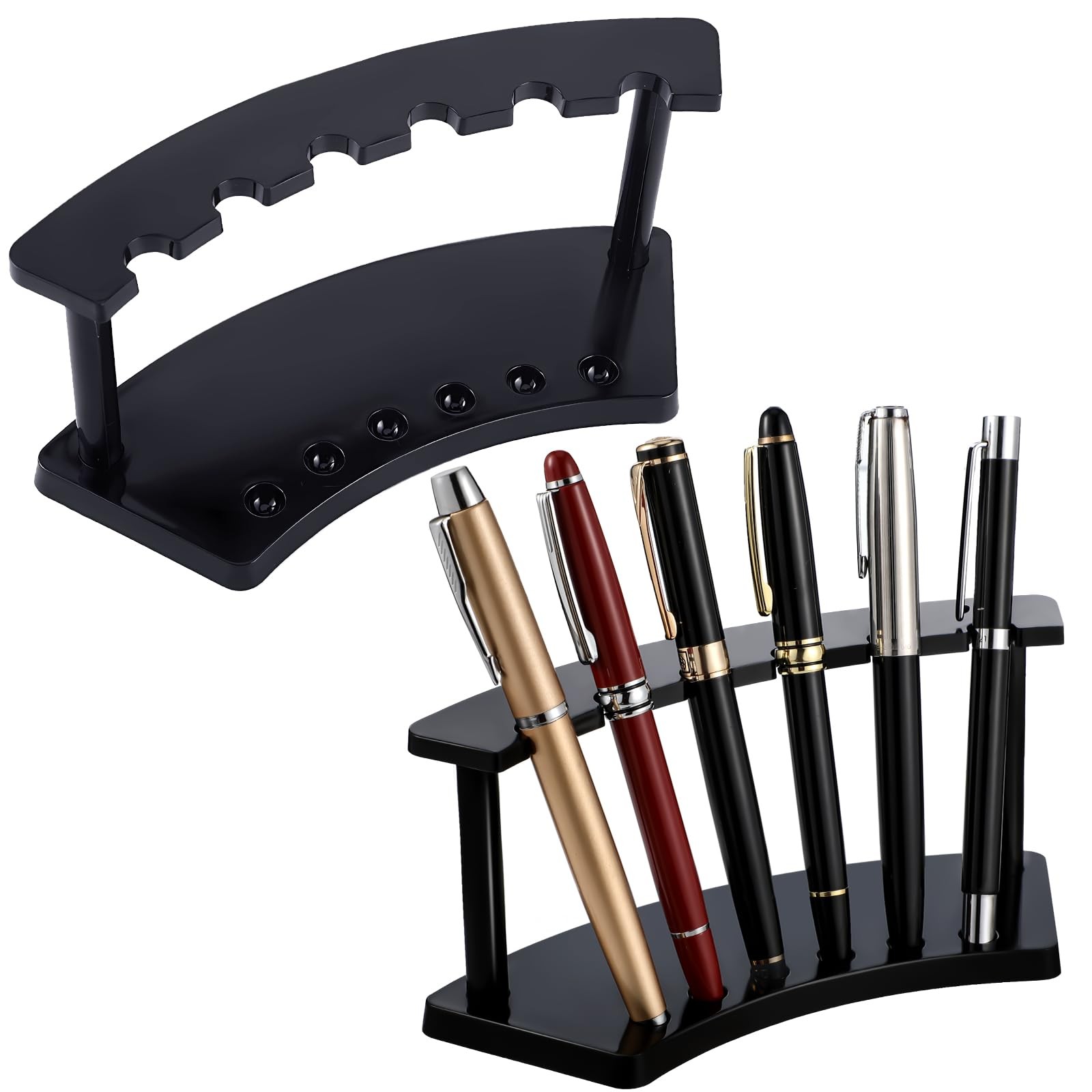 Tinlade 2 Pieces Plastic Pen Holder Stand Display Rack 6-Slot Black