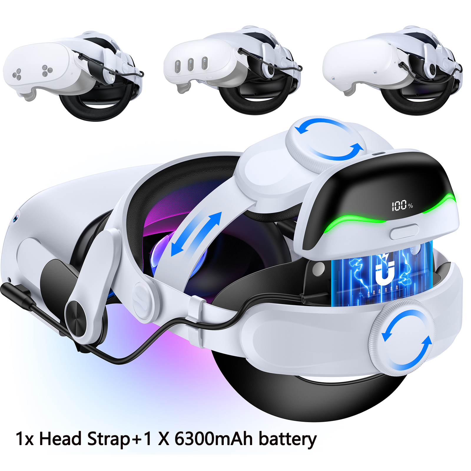 Comfort Battery Head Strap for Quest 2/3, Hot-Swappable Battery Pack LED Display