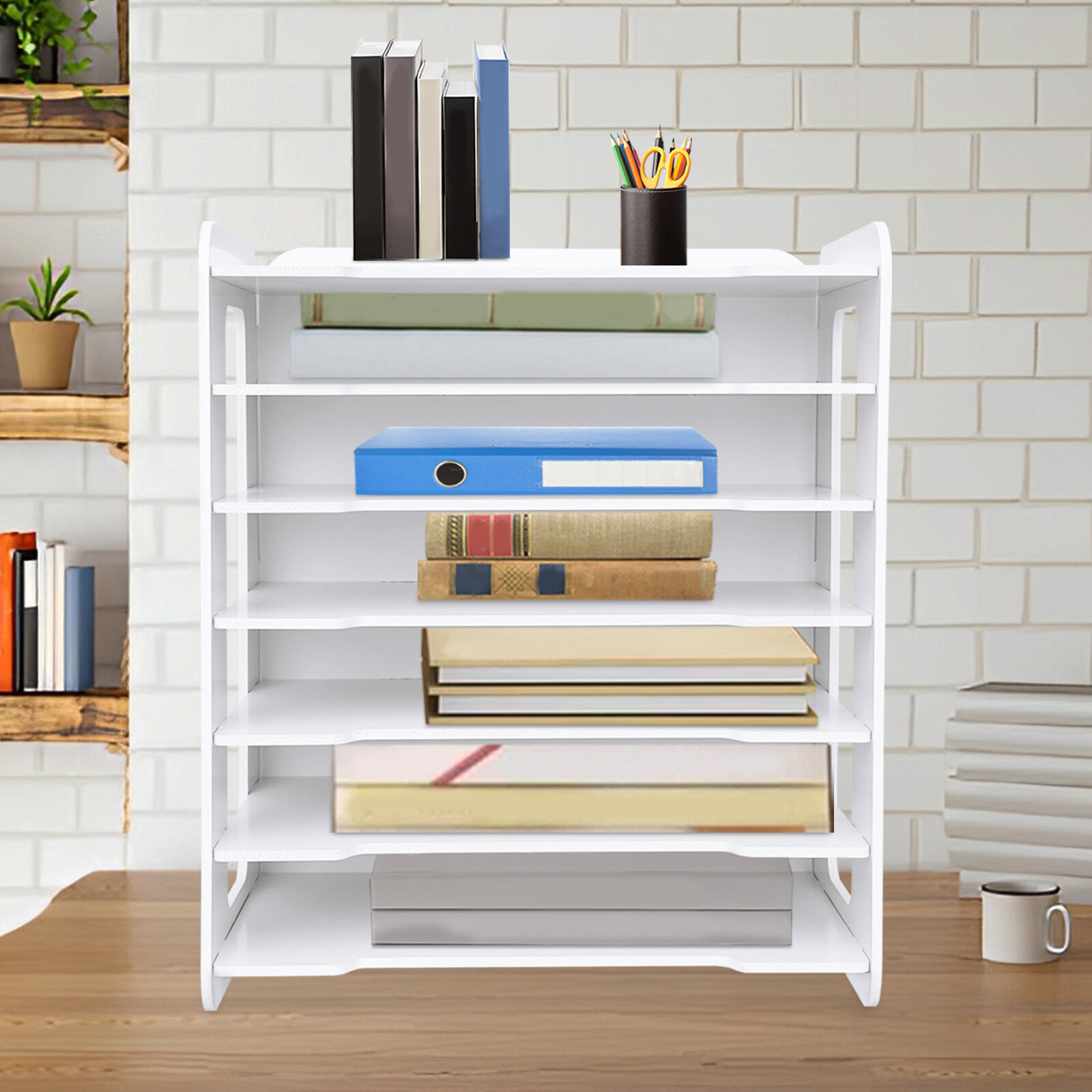 7 Tier Paper File Holder Document Storage Rack Desktop Organizer Office Home