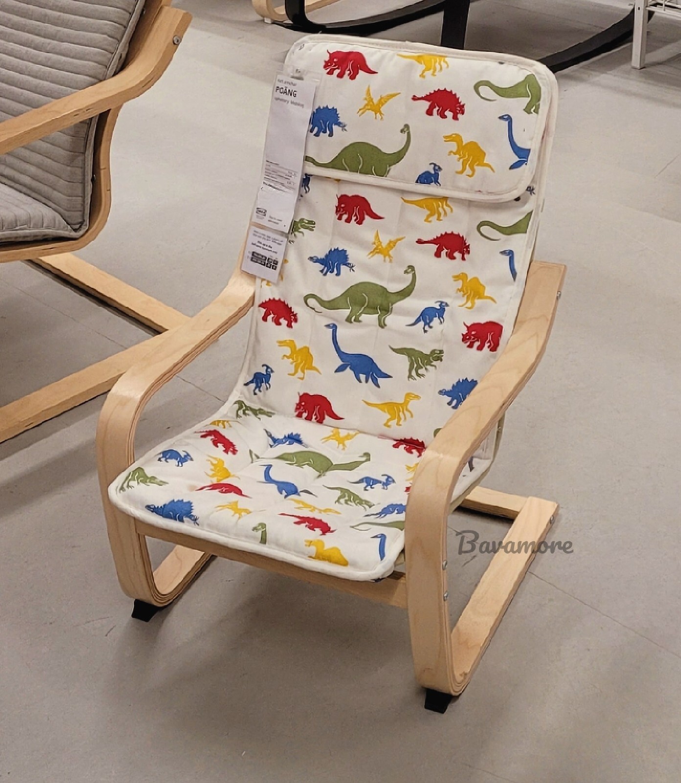 IKEA POÄNG Kid's armchair, birch veneer/Medskog dinosaur pattern BRAND NEW