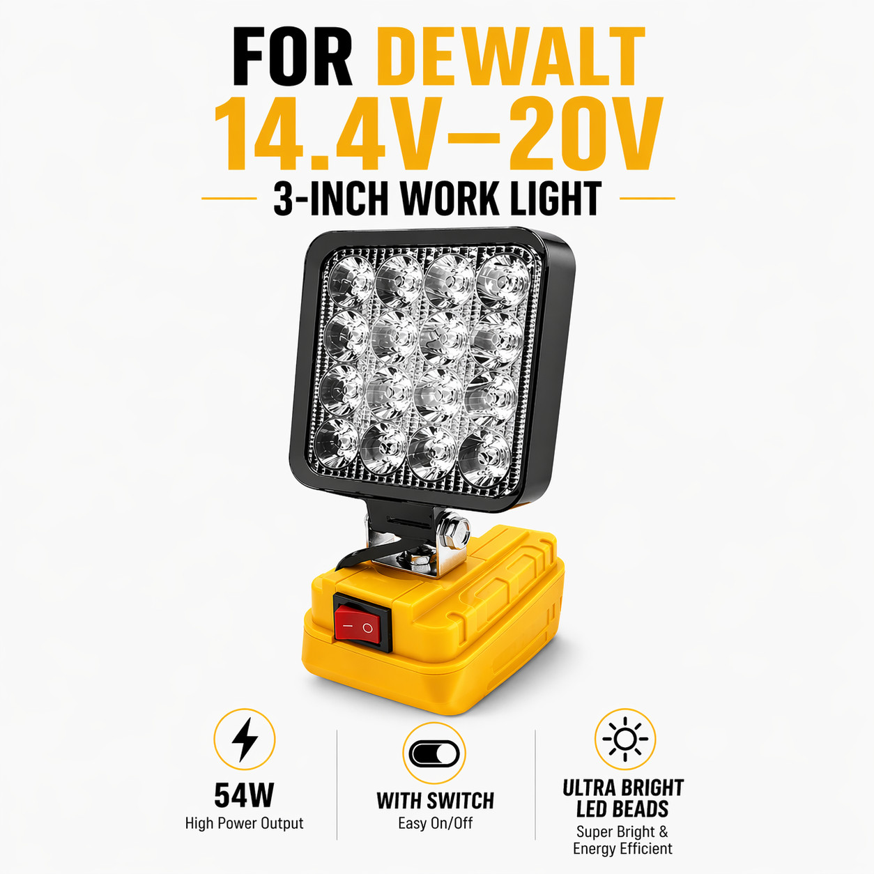 LED 54W 3000LM Flashlight Work Light Powered For DeWalt 20V Li-ion Battery