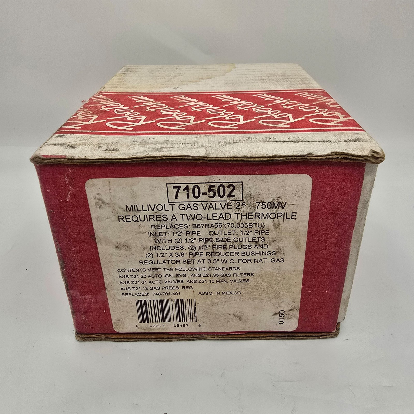 Robertshaw Millivolt Gas Valve 710-502 7000MVRLC 70K BTU 1/2" Inlet