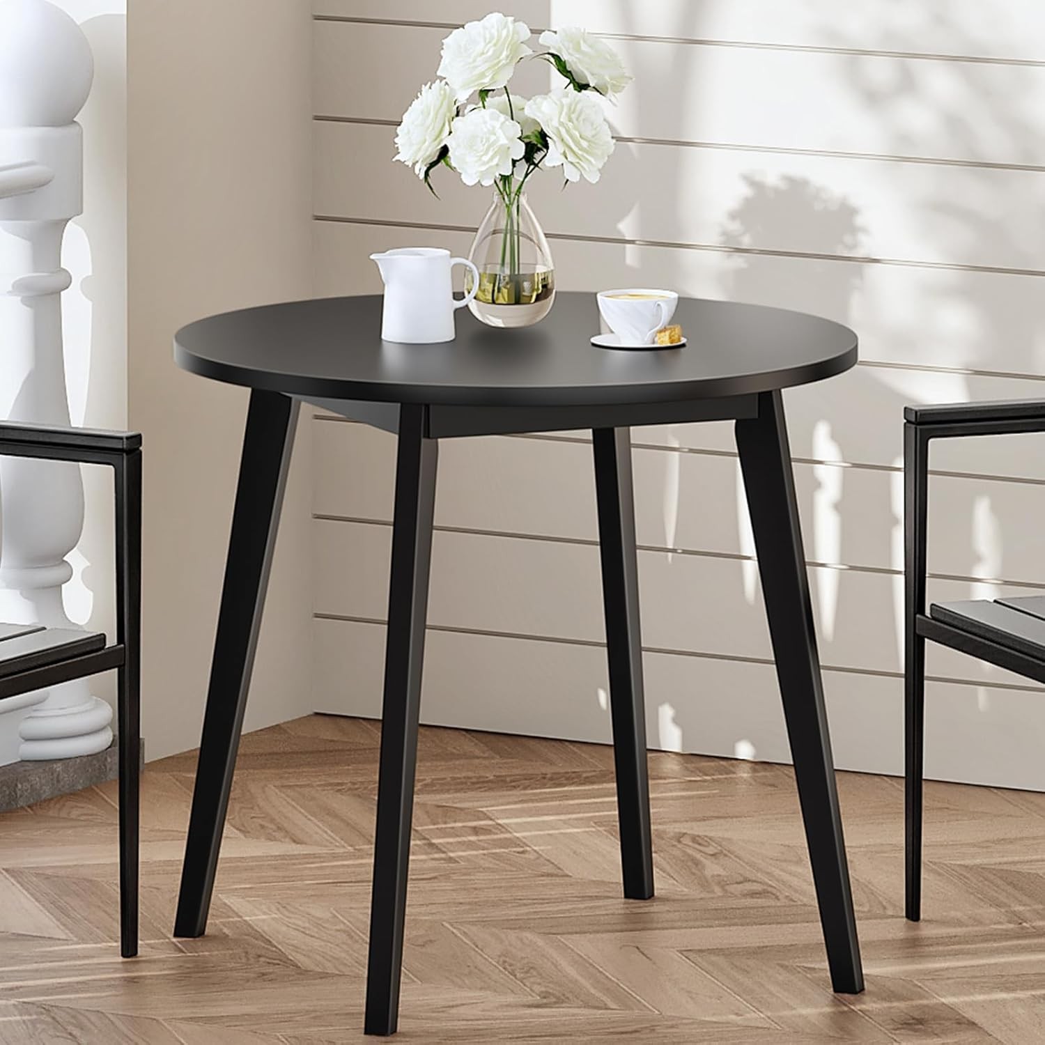 Bamboo Dining Table Round Dining Table 2 27.5" Kitchen Table Small Space Writing