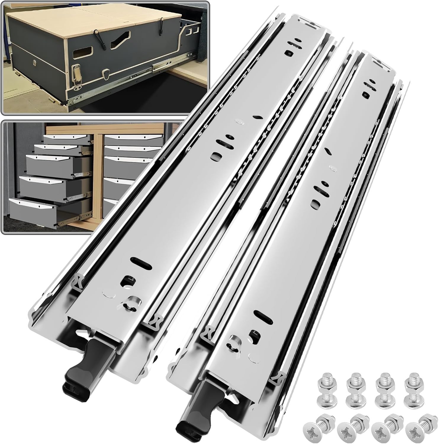 22 Inch Full Extension Drawer Slides - 150 lb Load Capacity with Locking Feature
