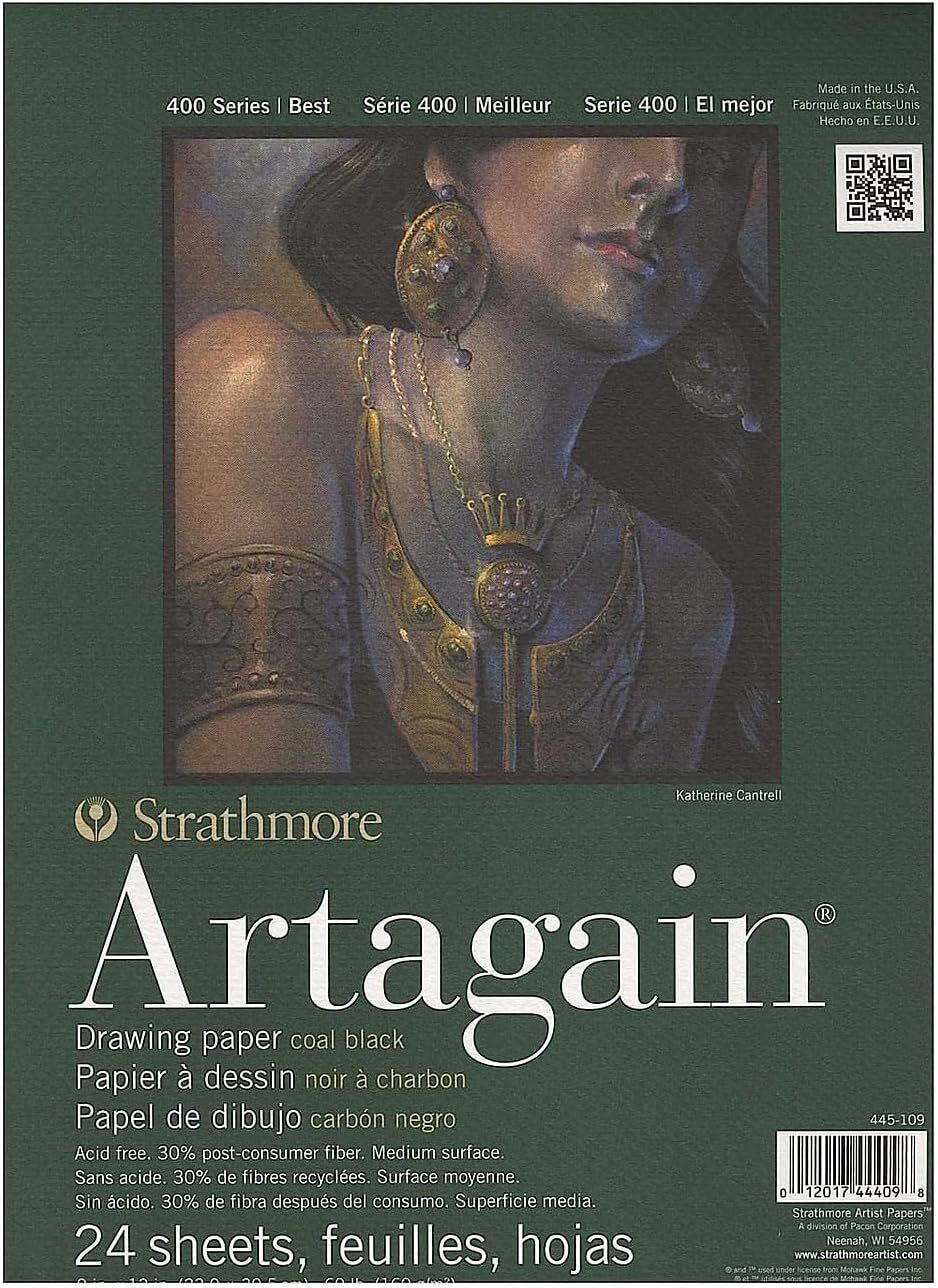 Strathmore 400 Series Artagain Pad, Coal Black, 9"x12" Glue Bound, 24 Sheets